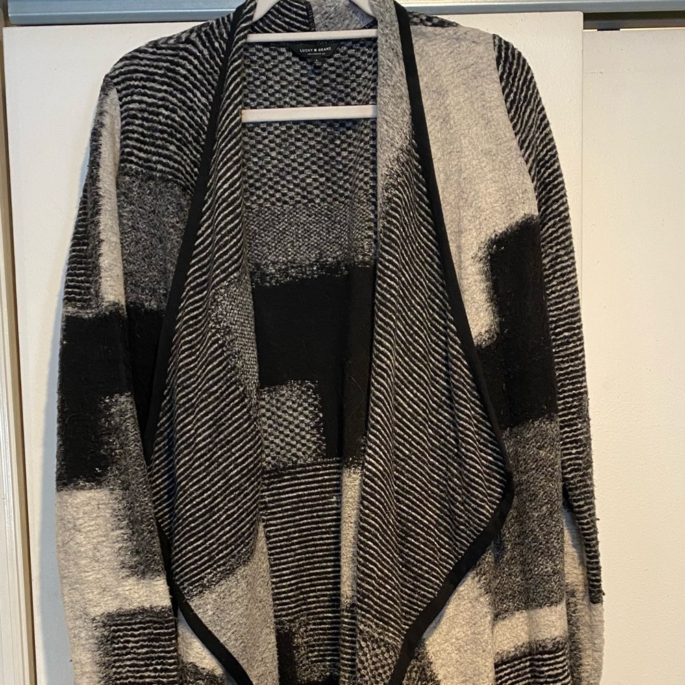 Large color blocked cozy cardigan